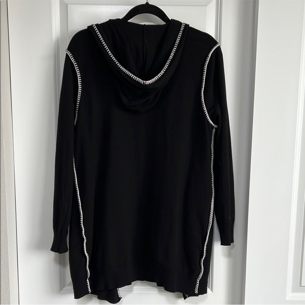 Cardigan Sweater Hooded Open Front Black Womens - Picture 2 of 7